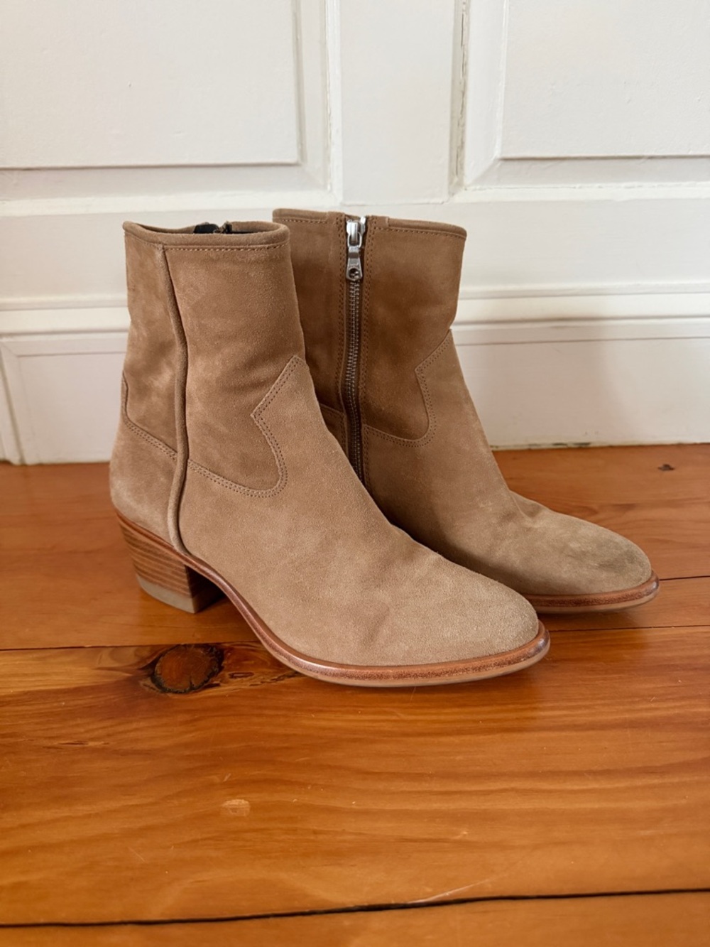 rag & bone Suede Ankle Cowboy Boots in Taupe Sz 38